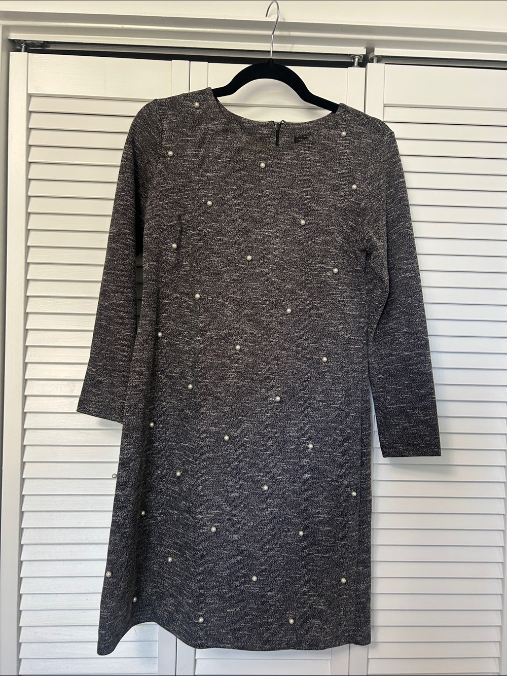 Ann Taylor Grey Pearl-Embellished Long Sleeve Dress